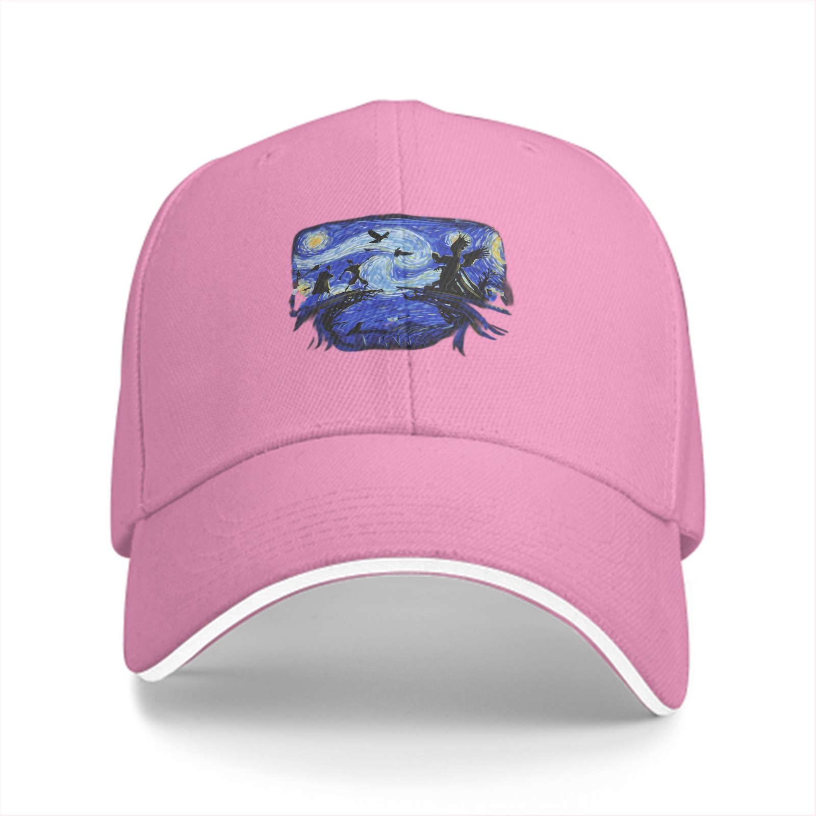 Black Baseball Cap With Starry Night Style Art Print