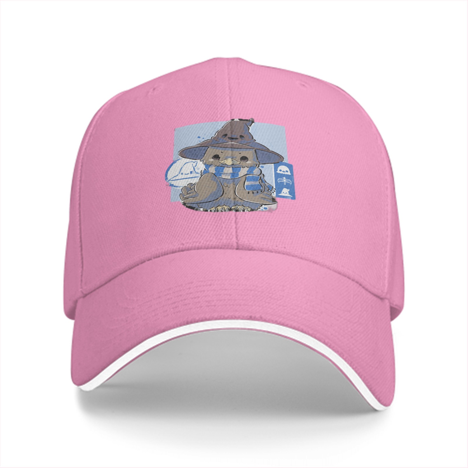 Black Baseball Cap With Cute Wizard Owl Graphic Print