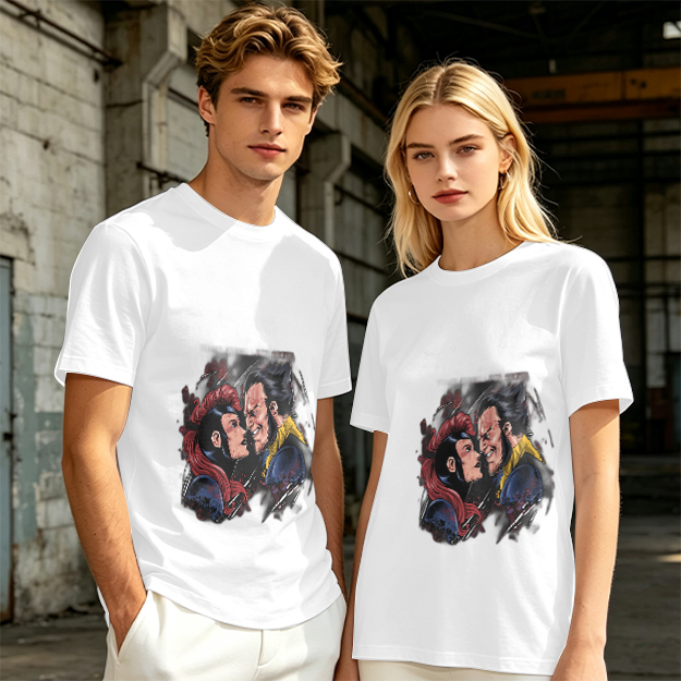 Olive T-shirt with Comic Style Superhero Character Art Print