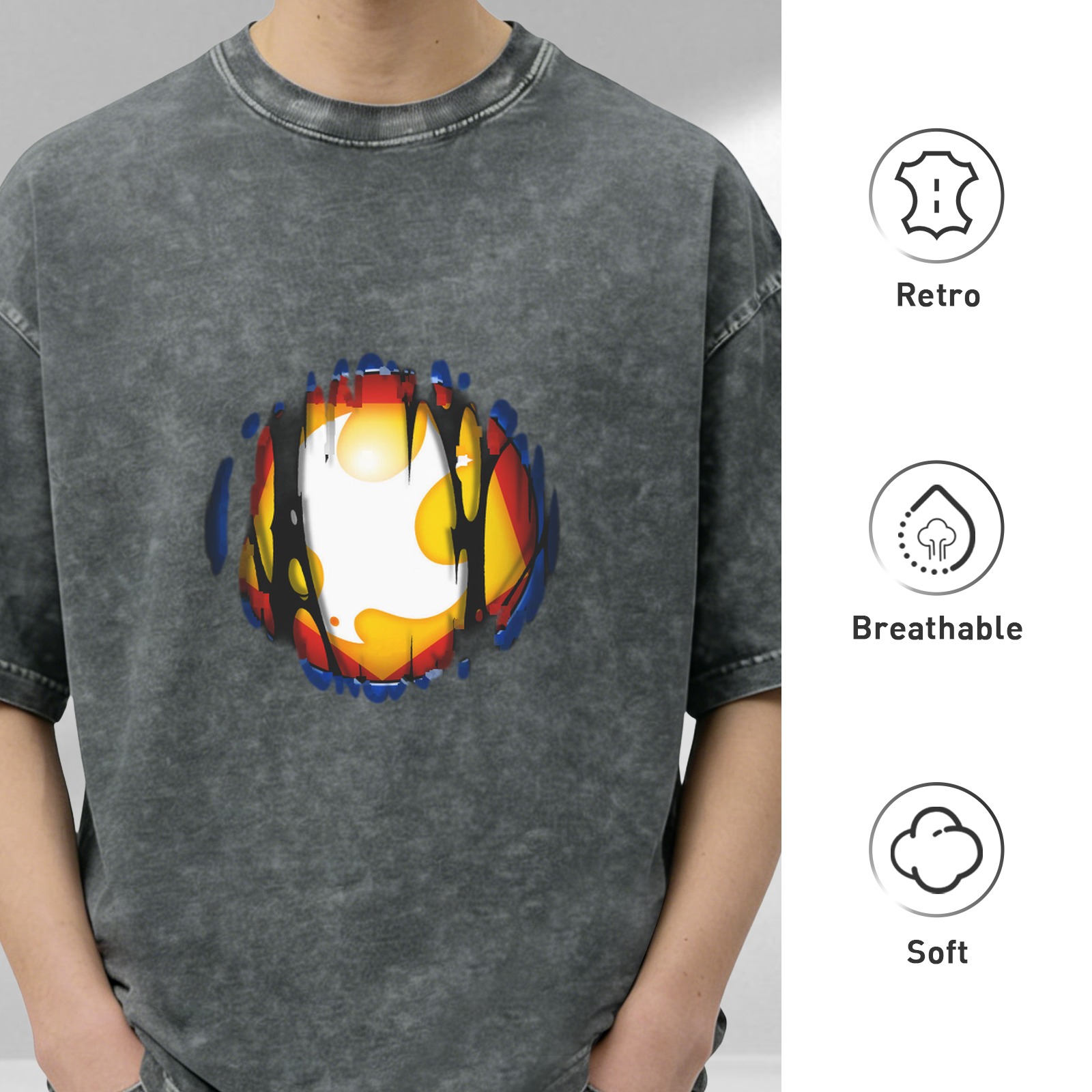 Oversized Acid Wash T-Shirt with Distressed Graphic Print