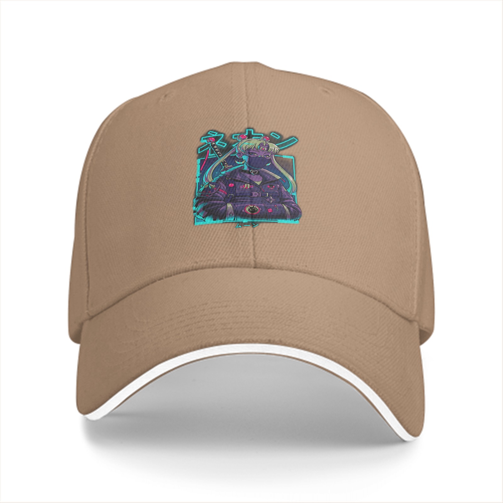 Black baseball cap with cyberpunk anime graphic print