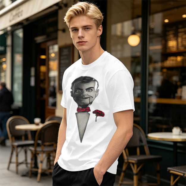 Olive T-Shirt With Ventriloquist Dummy Print
