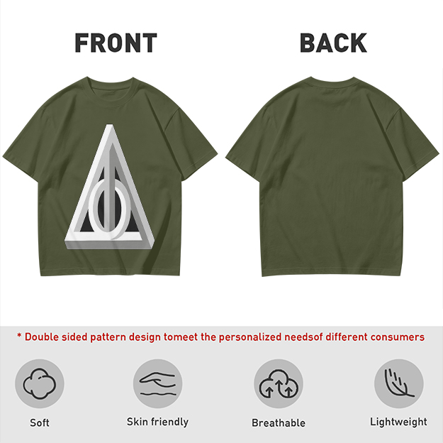 Olive T-shirt with 3D Deathly Hallows Symbol Print