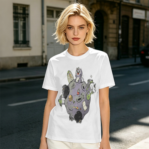 Olive Green T-Shirt With Space Raccoon On Asteroid Graphic