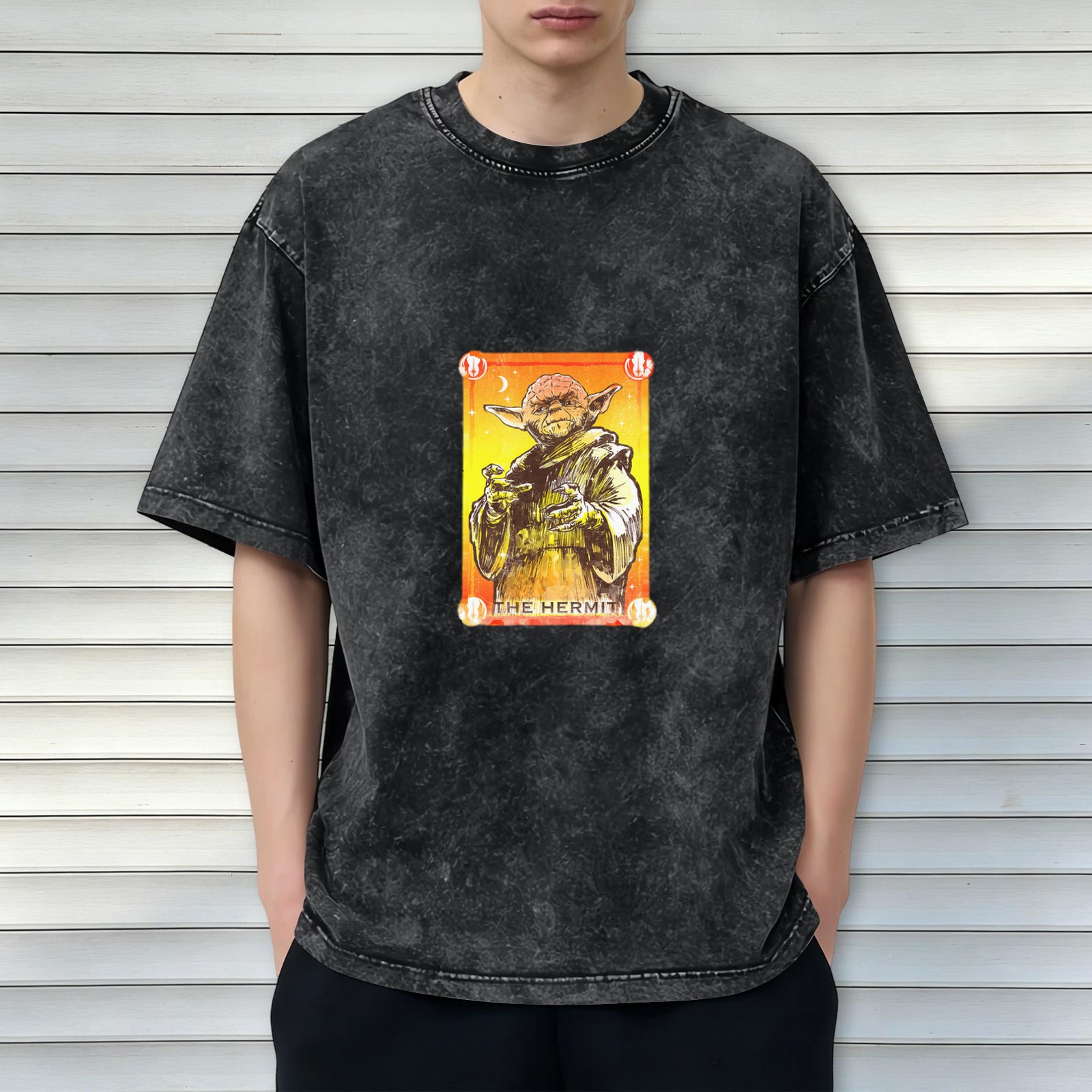 Yoda The Hermit Tarot Card Graphic Stonewashed T-Shirt