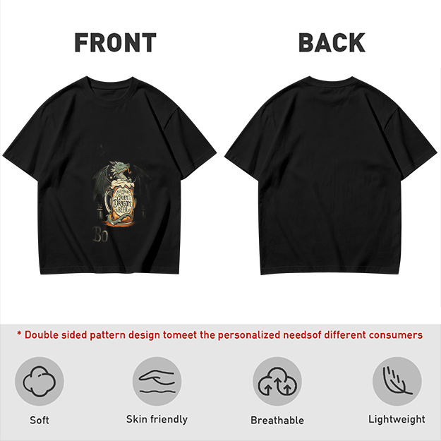 Olive Green T-Shirt with Dragon Beer Mug Graphic Print