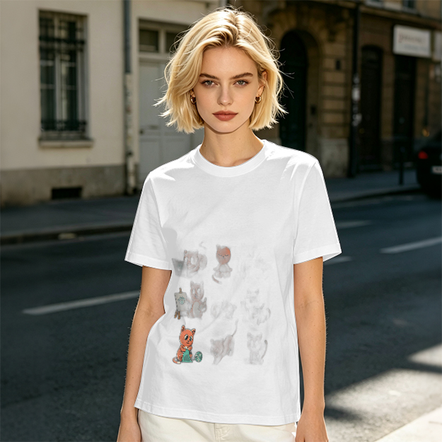 Olive Green Graphic T-Shirt With Cute Animal Print