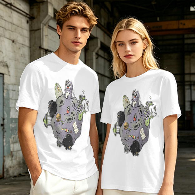 Olive Green T-Shirt With Space Raccoon On Asteroid Graphic