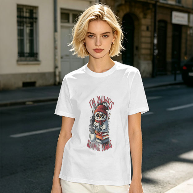 Owl reading books graphic olive green casual t-shirt