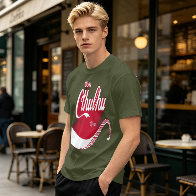 Obey Cthulhu Graphic Print Olive Green T-Shirt