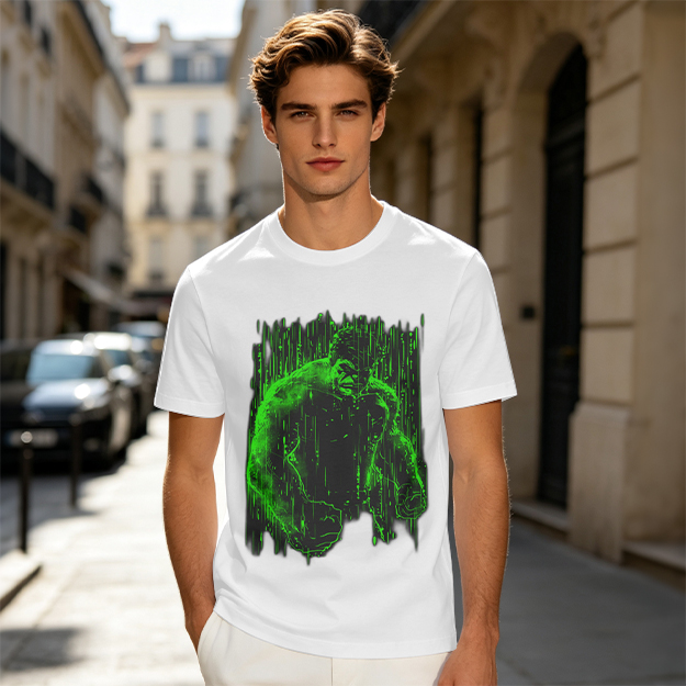 Olive Green T-Shirt With Glowing Green Hulk Graphic Print