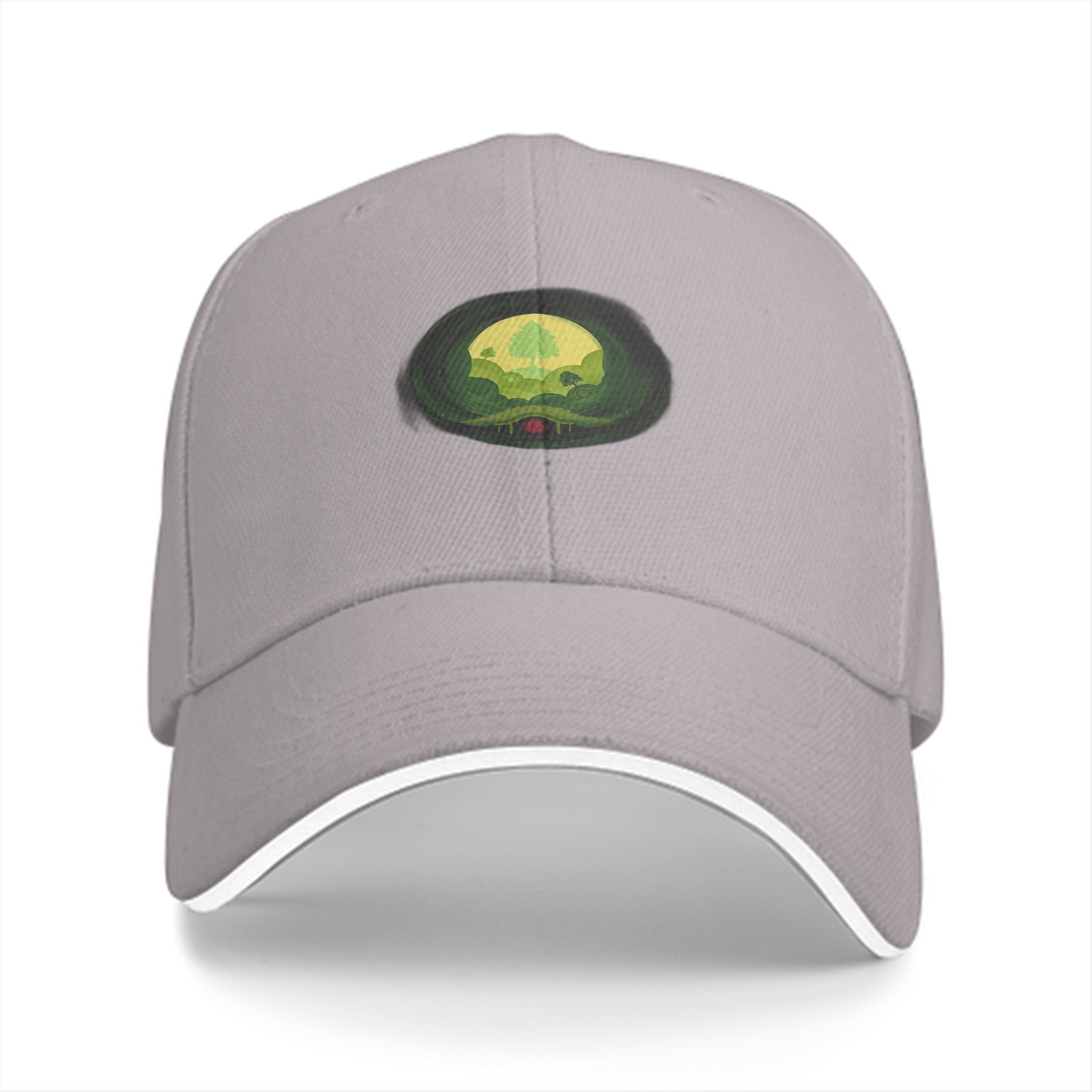 Black Baseball Cap With Nature Landscape Graphic Print
