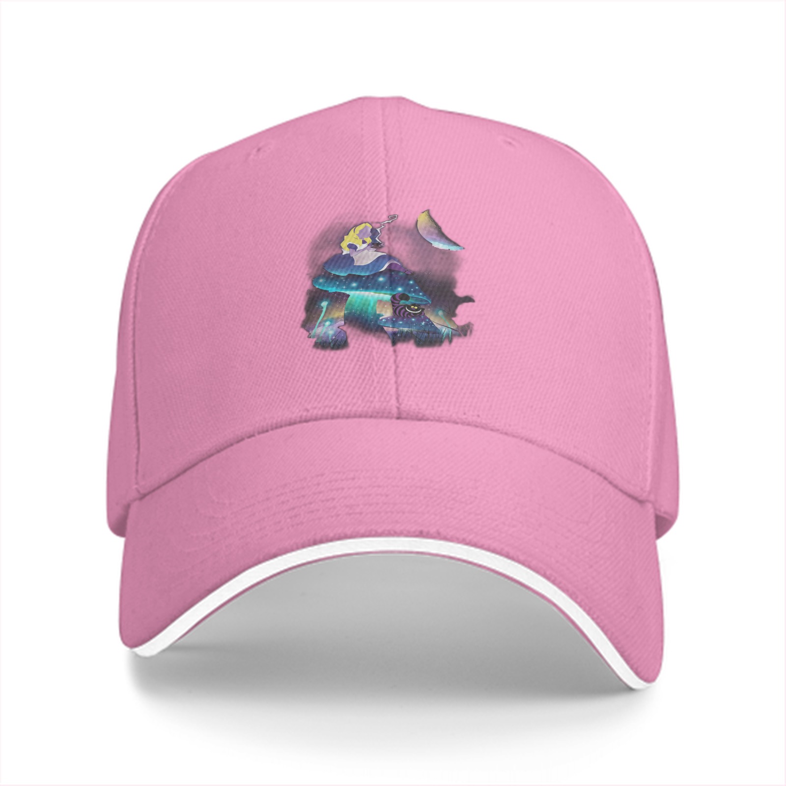 Black Baseball Cap With Mystical Mushroom Moon Artwork