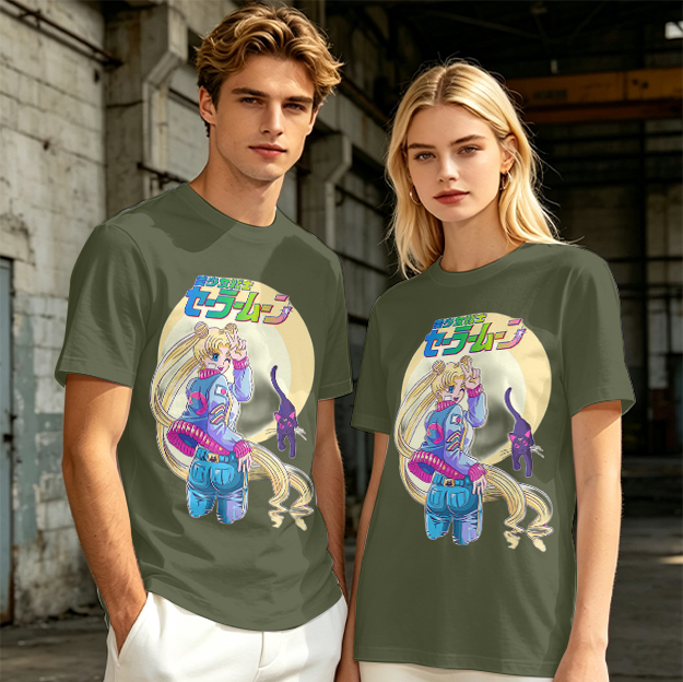 Olive anime graphic t-shirt featuring Usagi and Luna