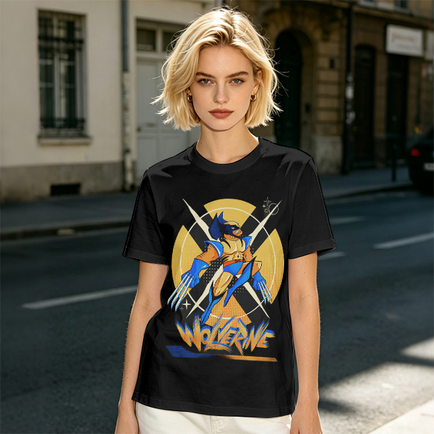 Olive Wolverine Graphic T-Shirt Featuring X-Men Symbol Art