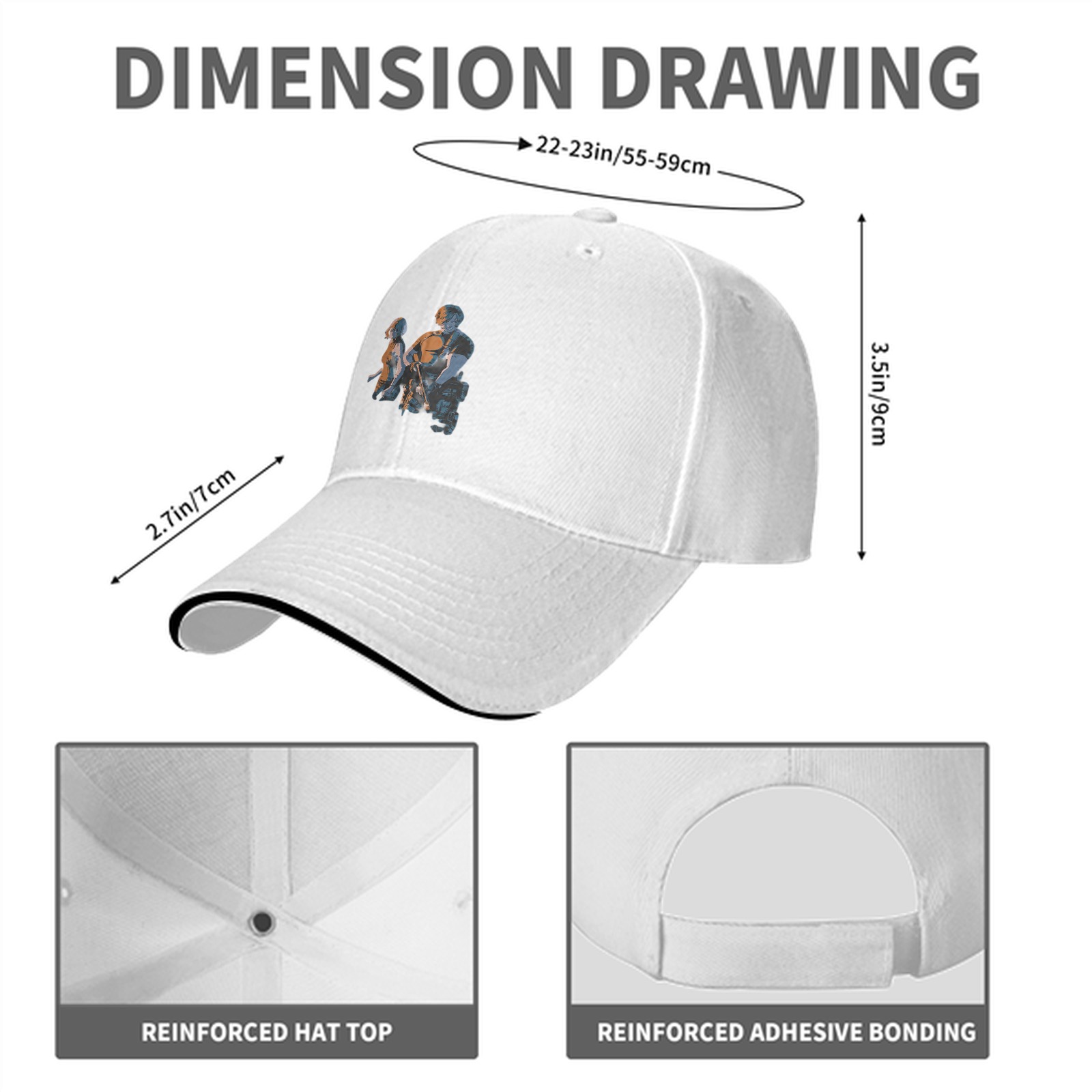 Black Baseball Cap With Two Character Graphic Print