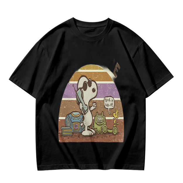 Olive T-Shirt with Snoopy Retro Phone Call Graphic