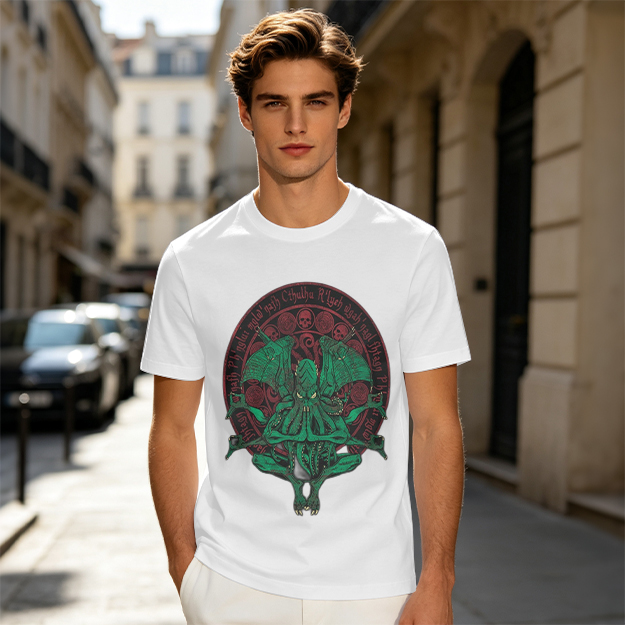 Olive Green Cthulhu Occult Seal Graphic T-Shirt