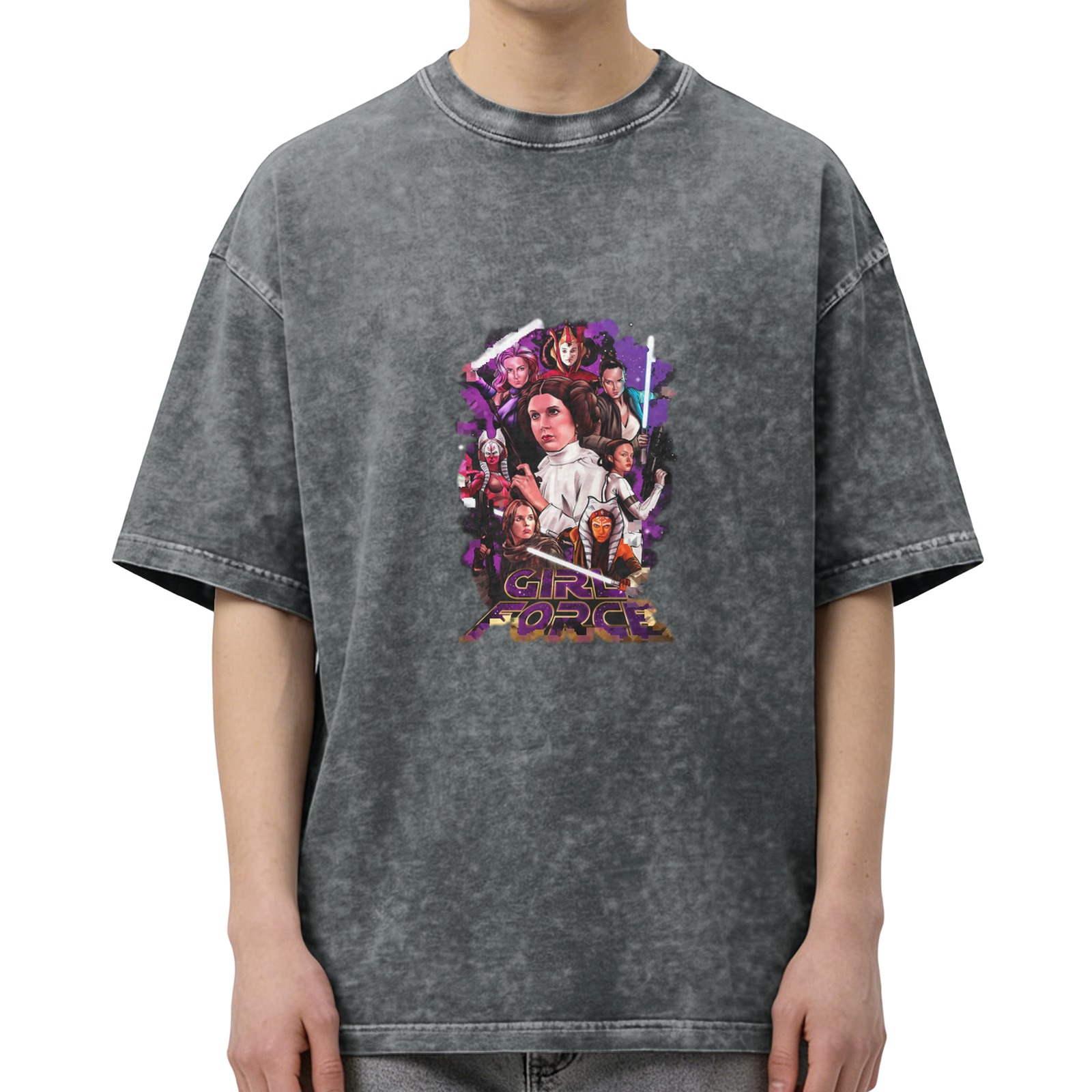Star Wars Girl Force Women Characters Graphic Acid Wash T-Shirt