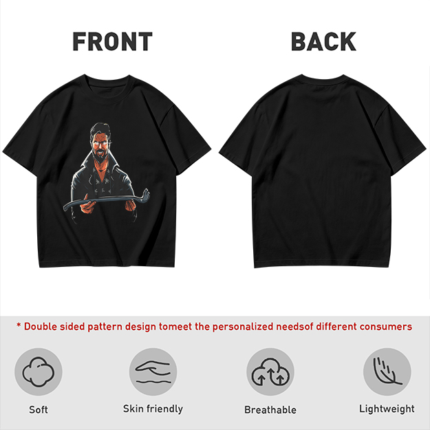 Olive T-Shirt With Bearded Man Holding Crowbar Graphic Print