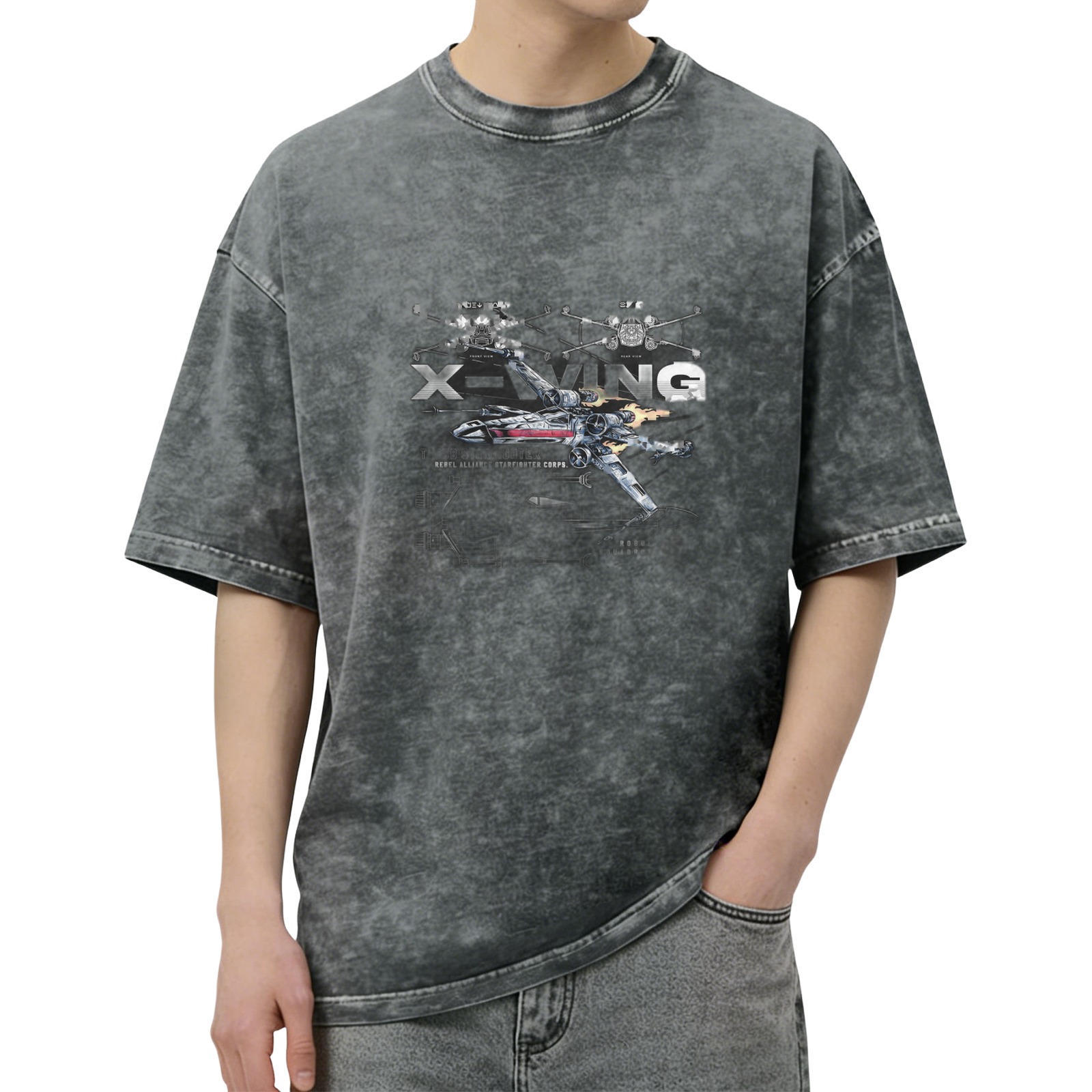 Star Wars X-Wing Fighter Graphic Stonewashed Black T-Shirt