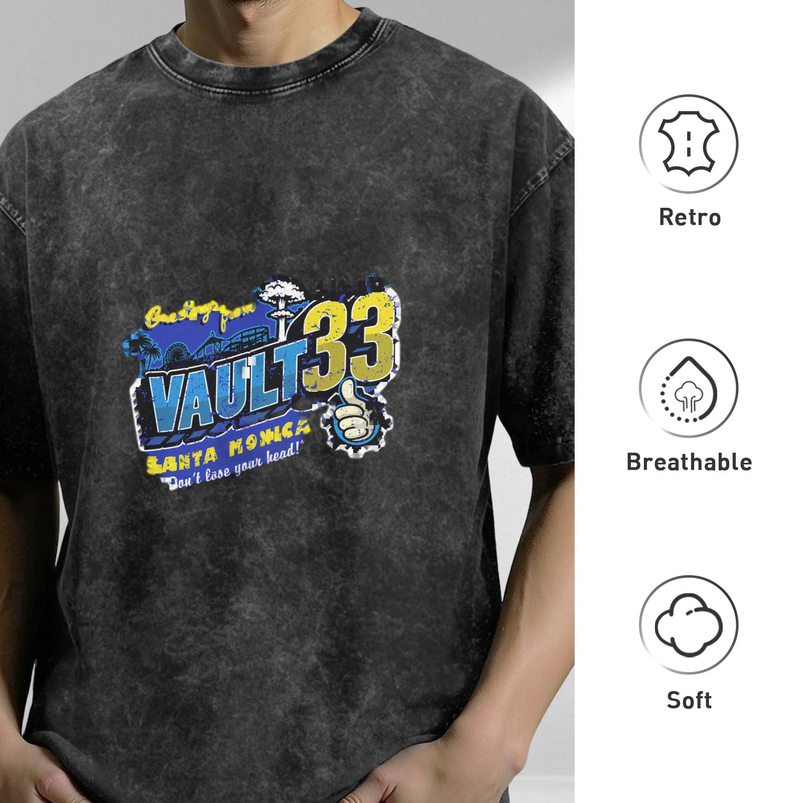Fallout Vault 33 Santa Monica Acid Wash Graphic T-Shirt