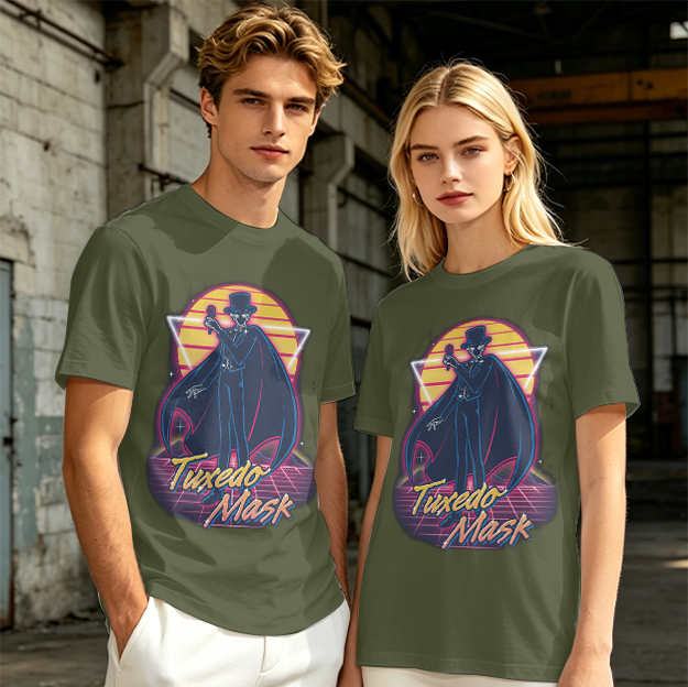 Tuxedo Mask Retro Neon Graphic Olive T-Shirt