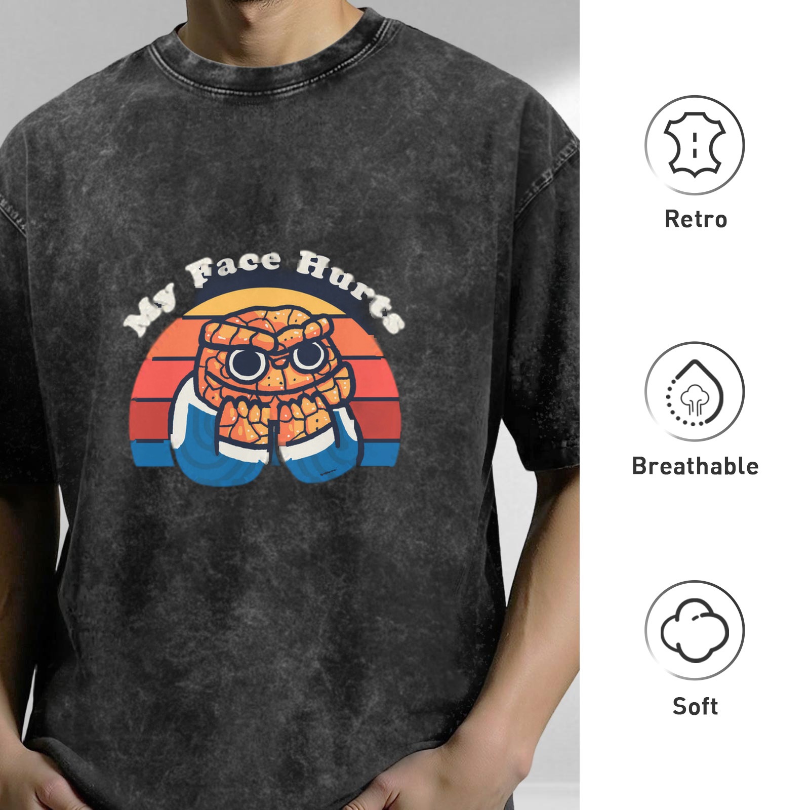 My Face Hurts Retro Graphic Dark Wash T-Shirt