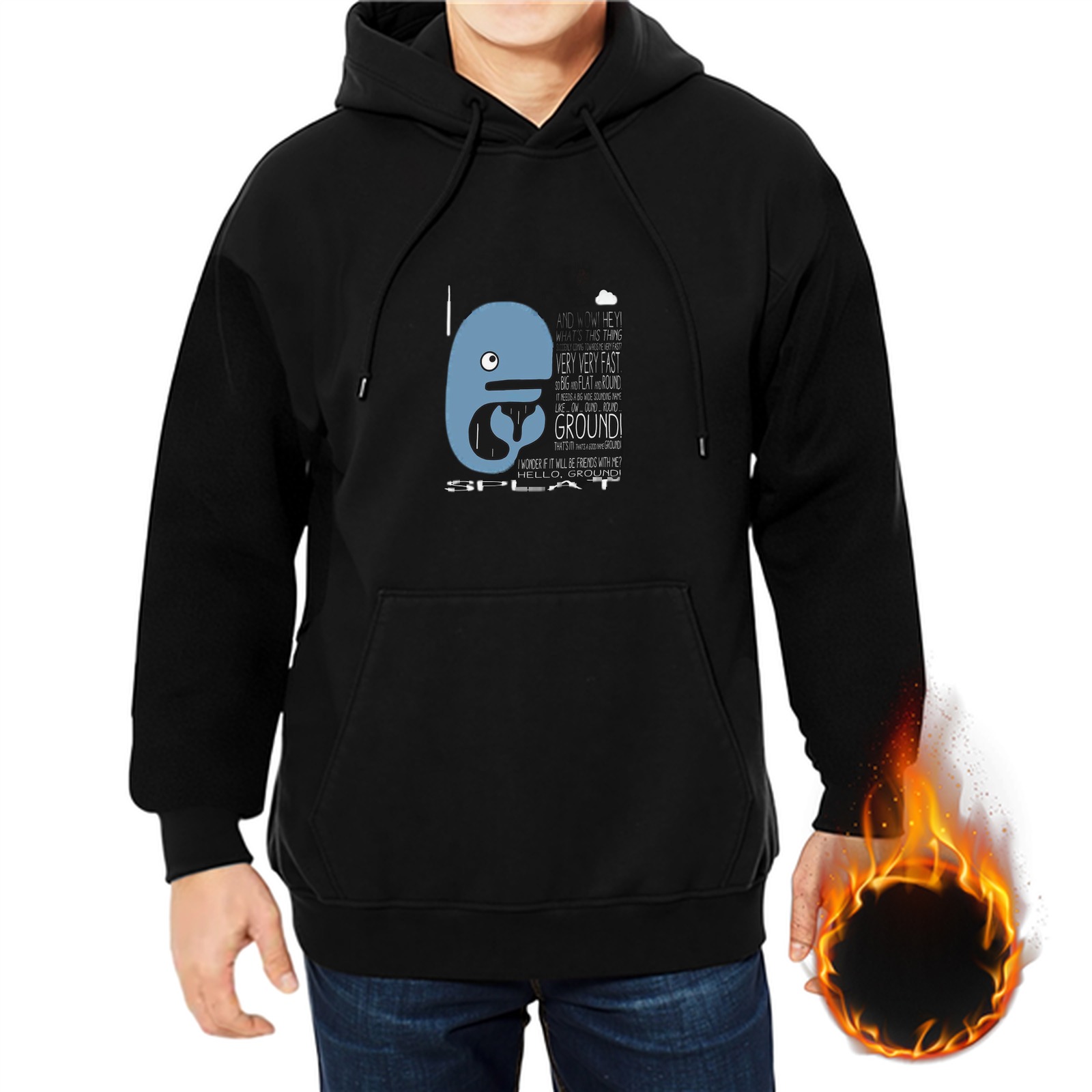 Black Hoodie With Blue Alien Graphic And Splat Text Print