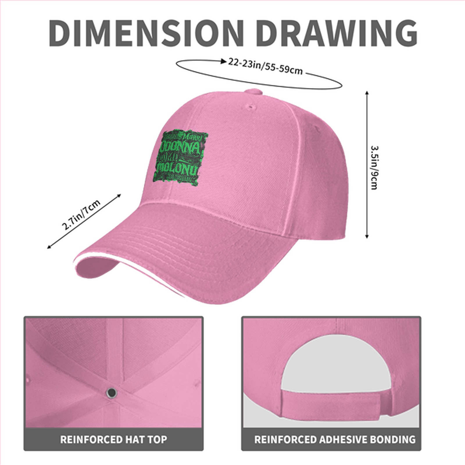 Black Baseball Cap with Green Mystical Text Graphic