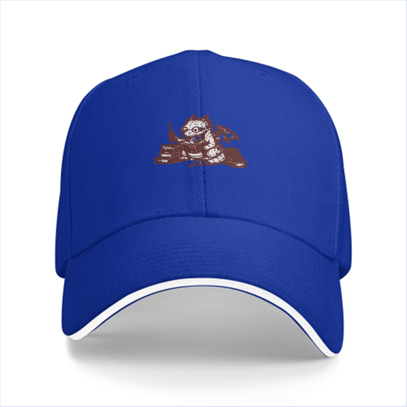 Black Baseball Cap With Cute Dragon Reading Books Graphic