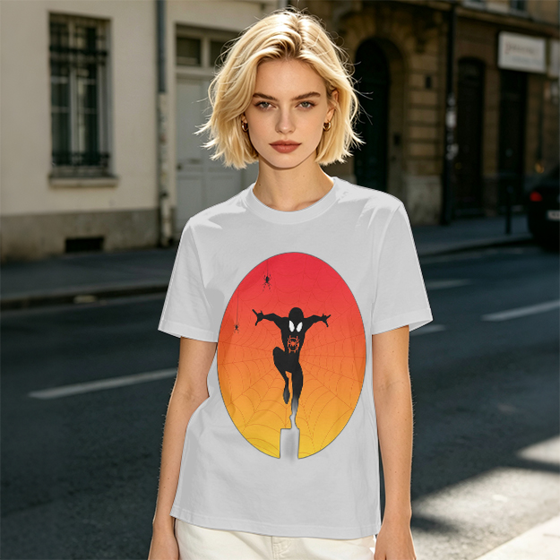Olive T-Shirt with Spider-Man Silhouette Sunset Graphic