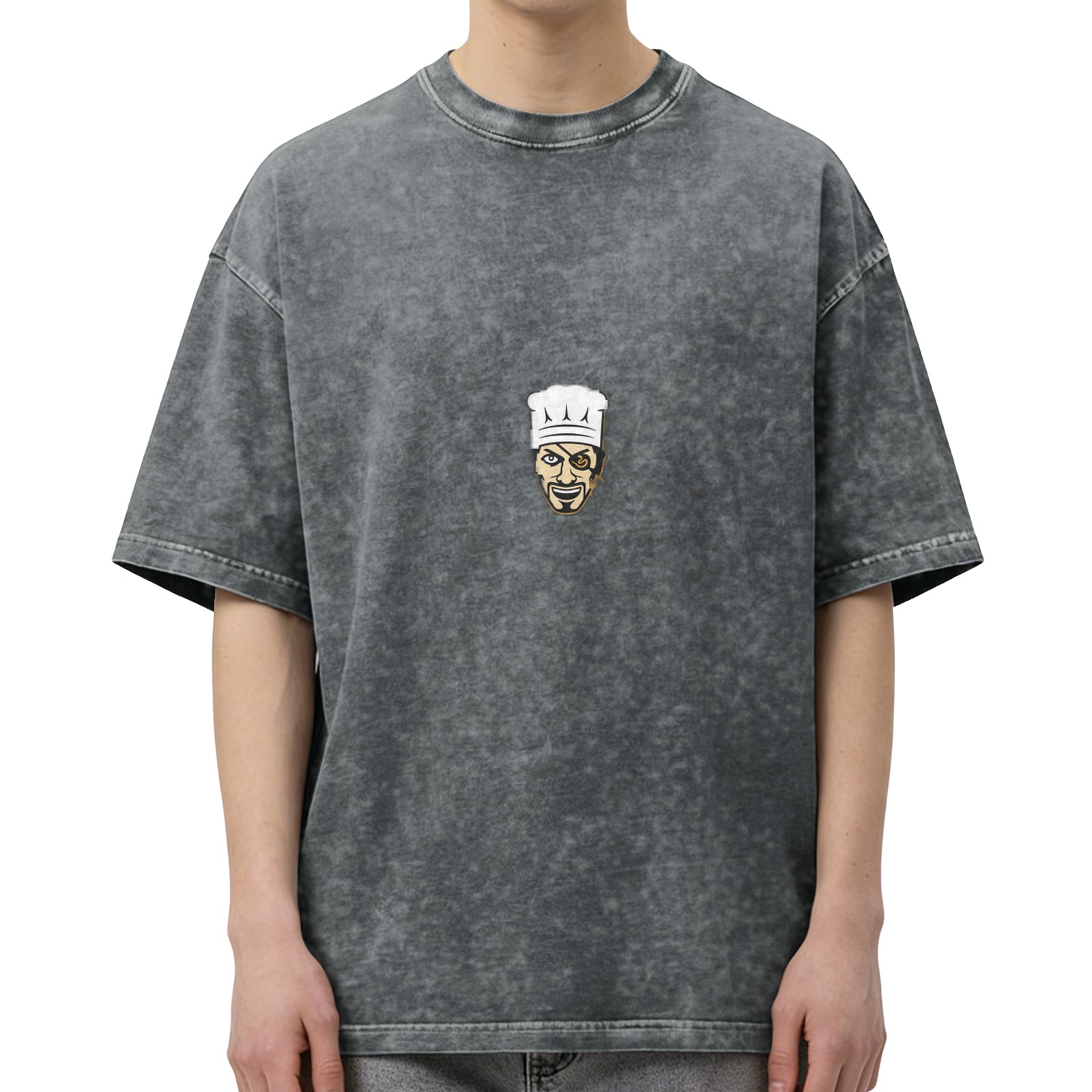 oversized washed black t-shirt with chef graphic print