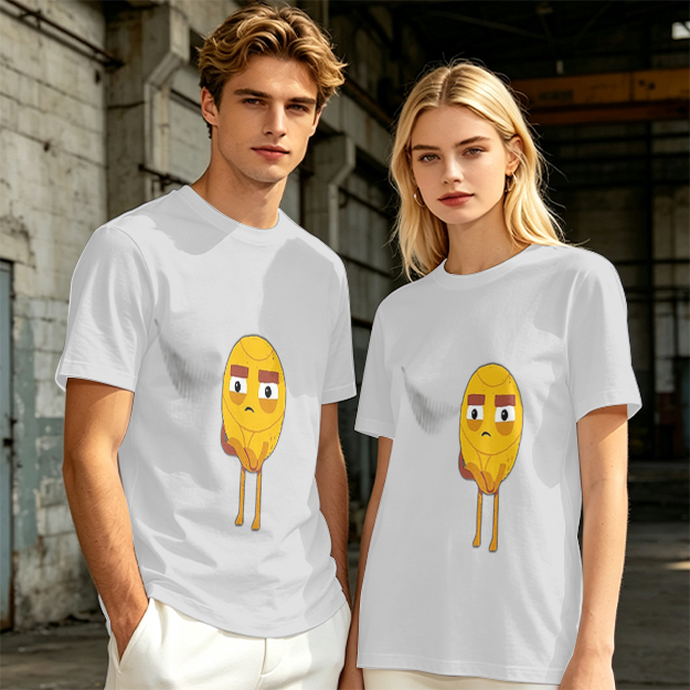 Olive T-Shirt With Sad Yellow Cartoon Character Print