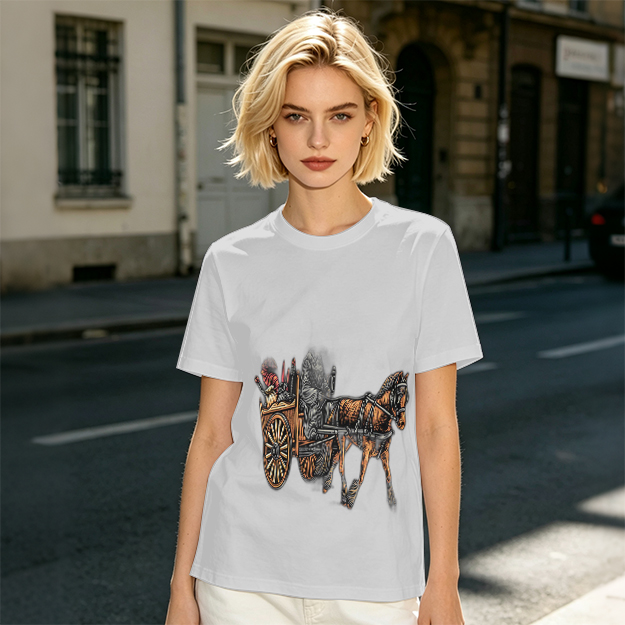 Olive T-Shirt With Horse Drawn Cart Graphic Print