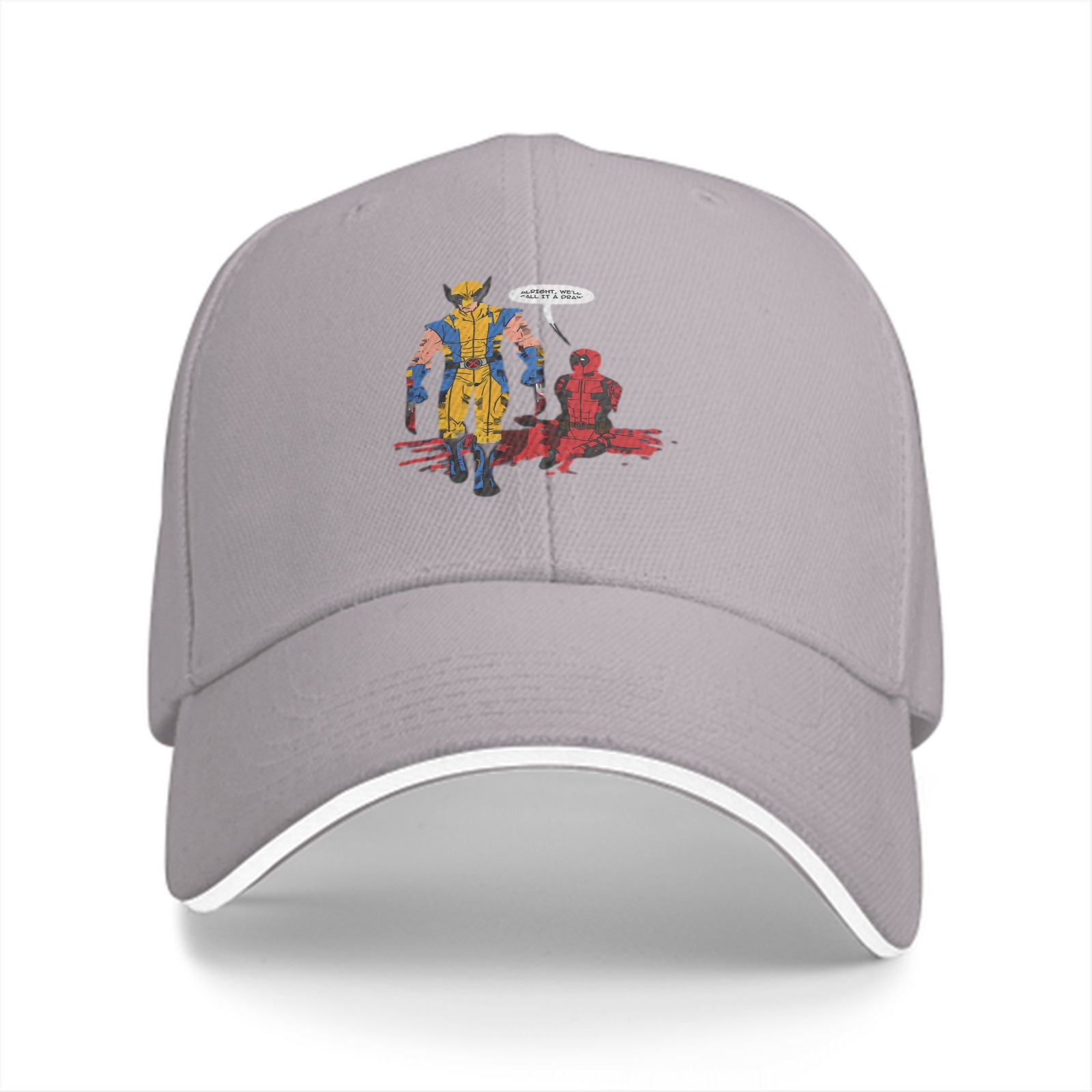 Black baseball cap with Wolverine and Deadpool comic print