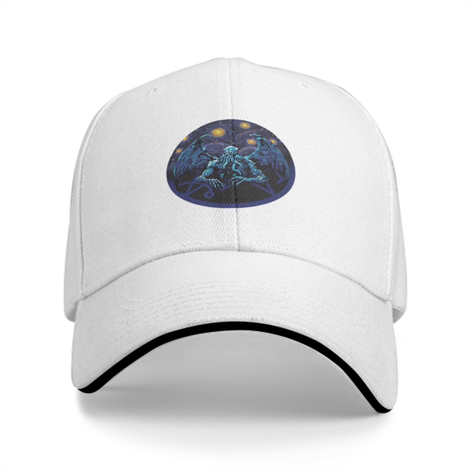 Black Baseball Cap with Cthulhu Cosmic Art Print