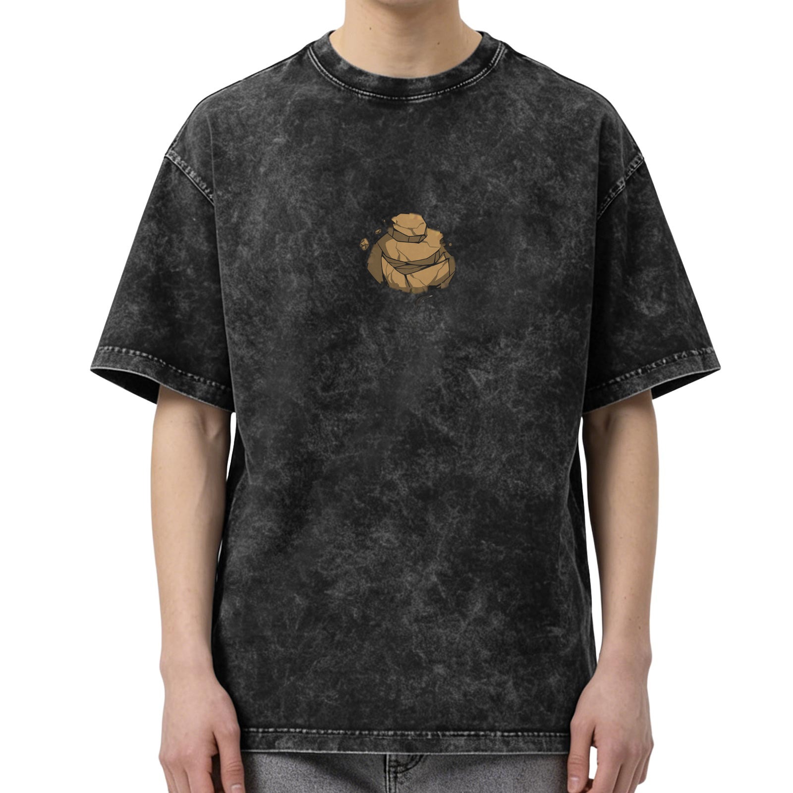 Oversized Black Stone Wash T-Shirt With Rock Graphic