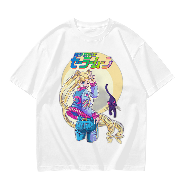 Olive anime graphic t-shirt featuring Usagi and Luna