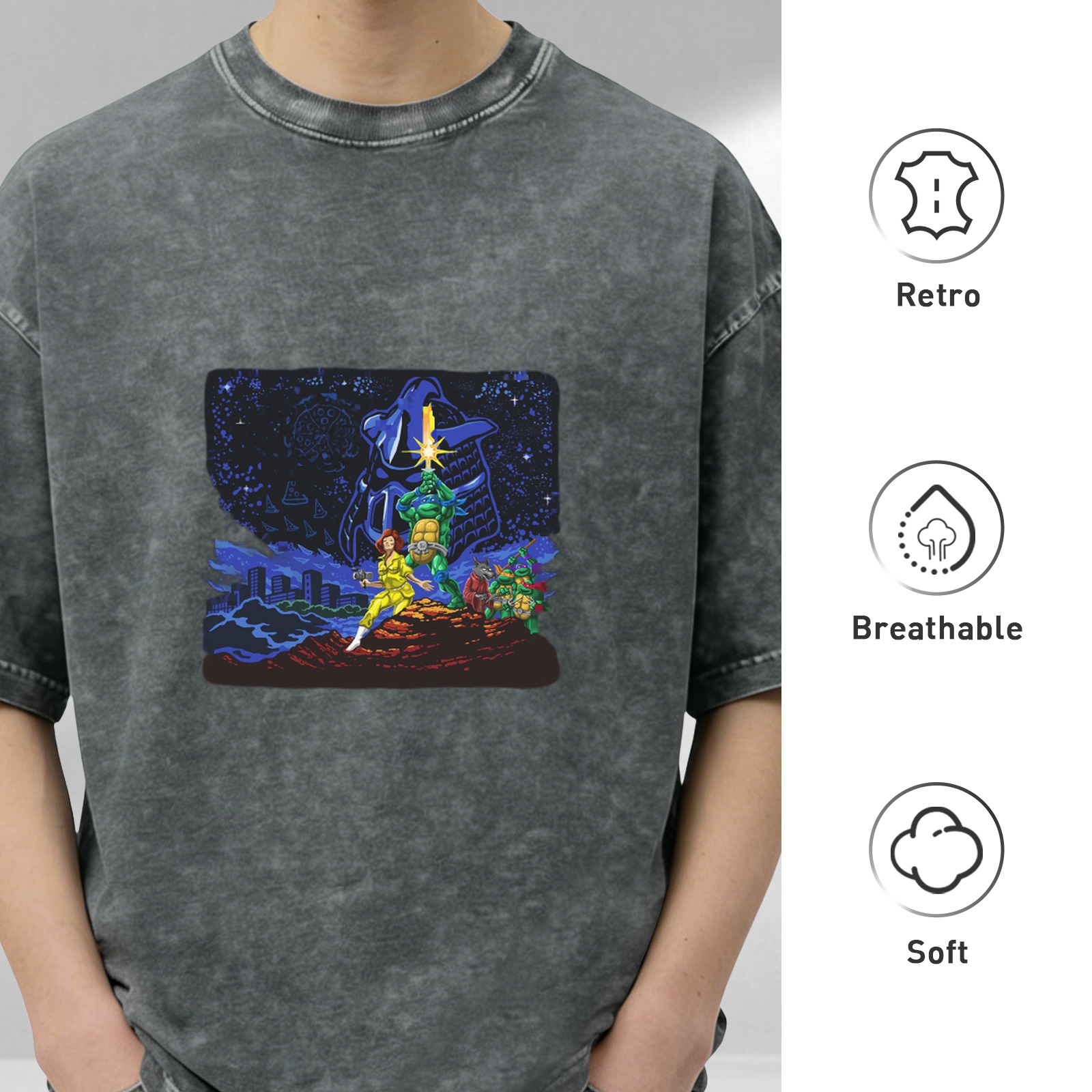 Teenage Mutant Ninja Turtles Graphic Print Stone Wash Oversized T-Shirt