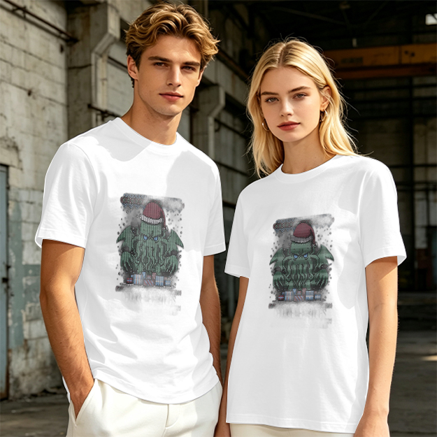 Olive T-Shirt With Christmas Cthulhu Graphic Print