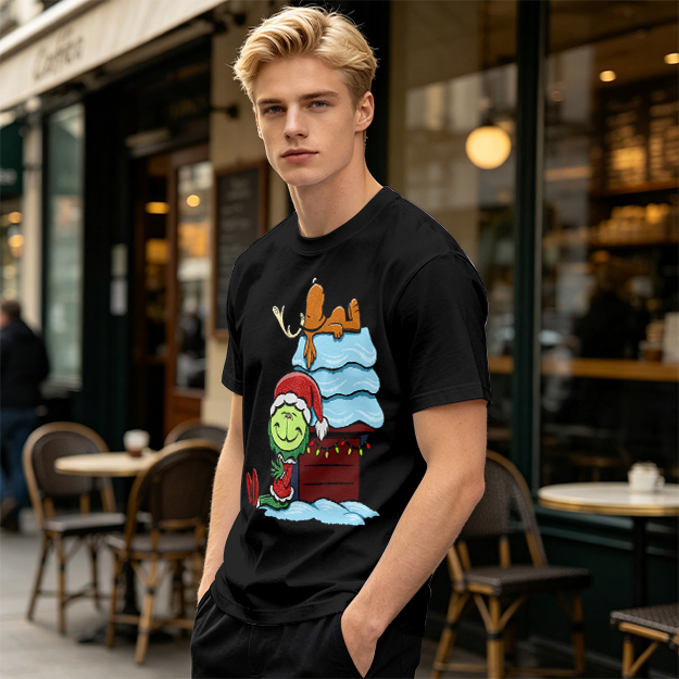 Grinch and Max Christmas Doghouse Graphic T-Shirt