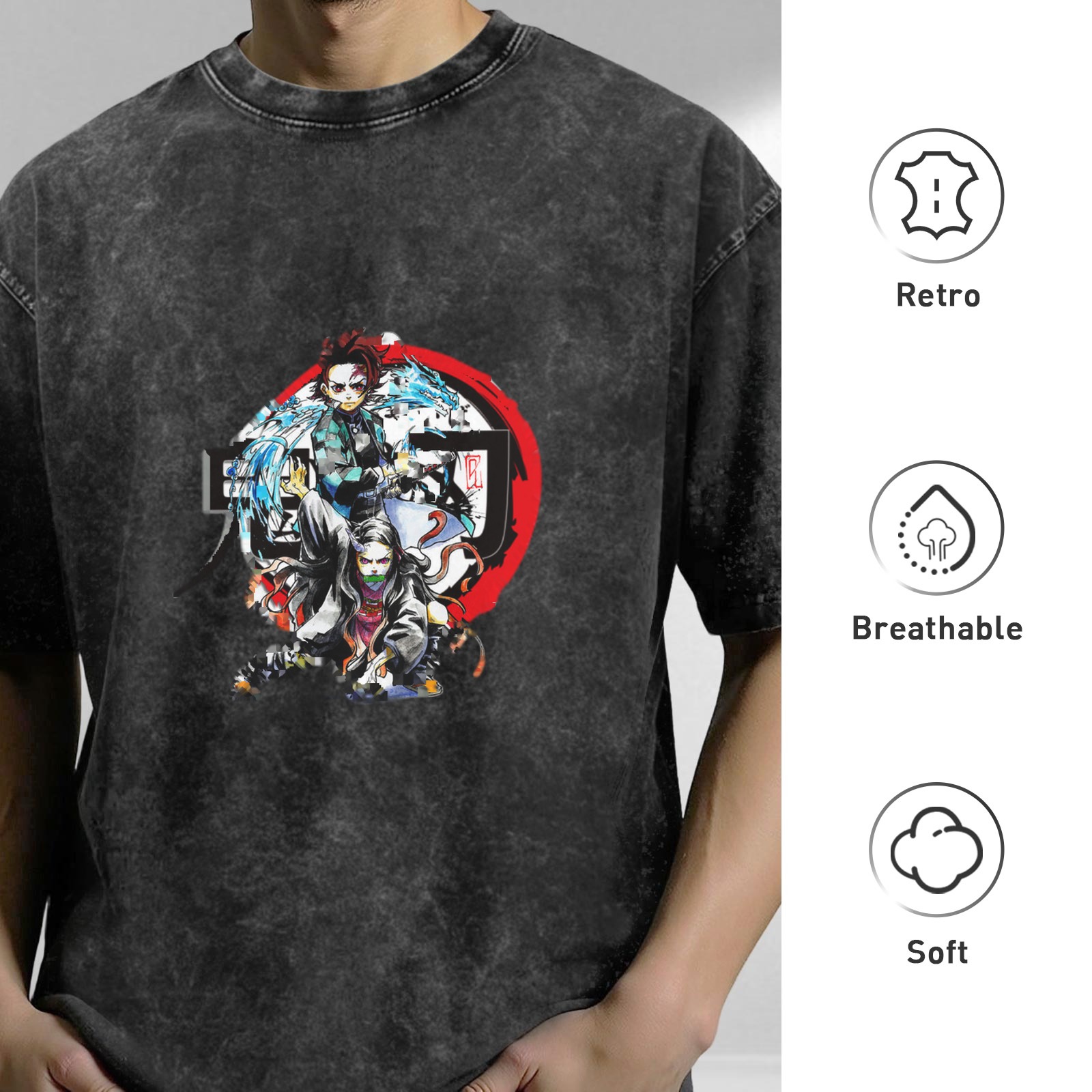 Demon Slayer Anime Graphic Oversized Stone Wash T-Shirt