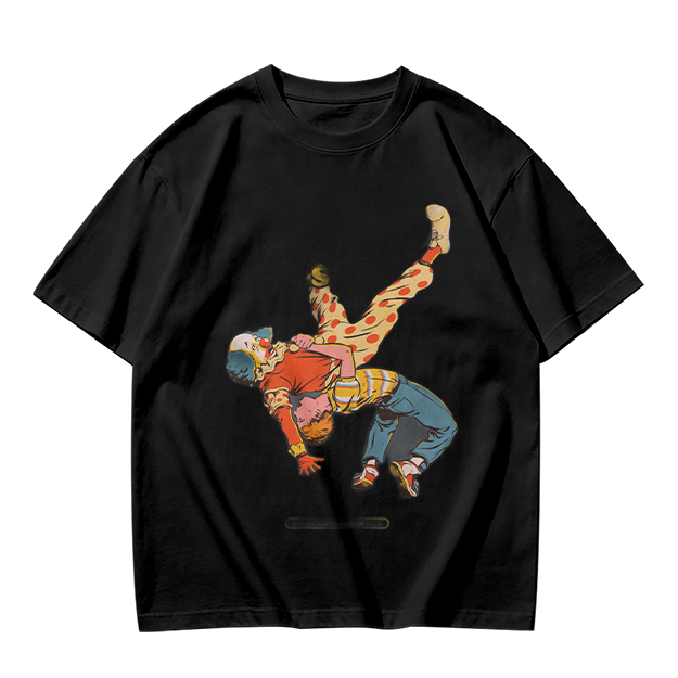 Olive T-Shirt With Clown Wrestling Graphic Print