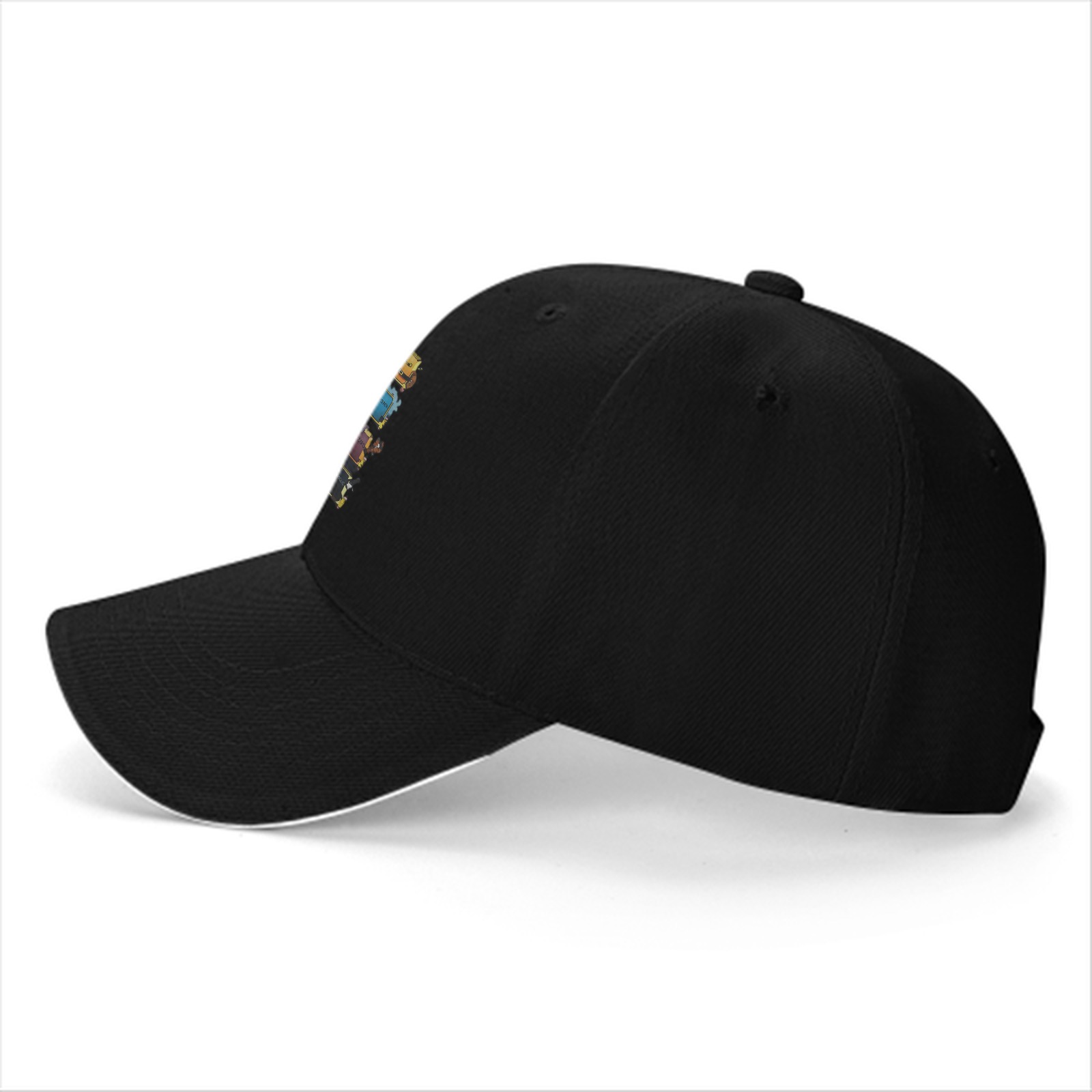 Black baseball cap with fantasy chest design print