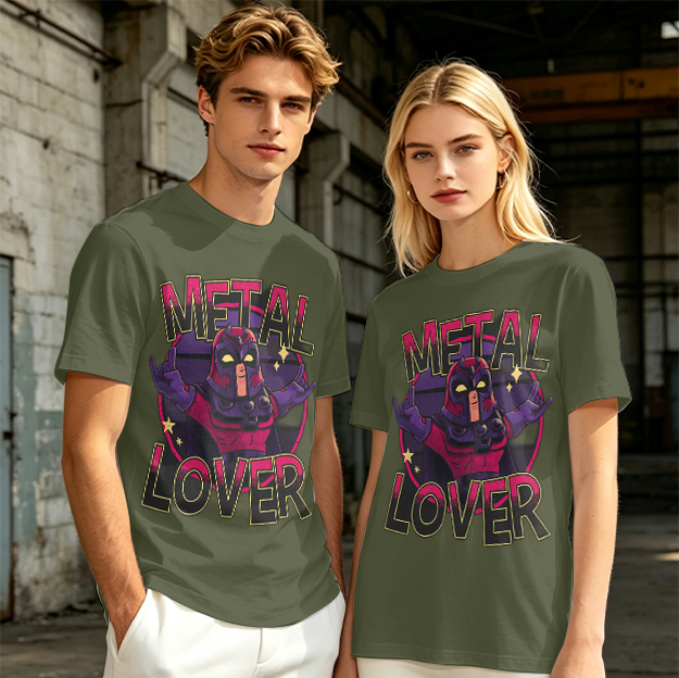 Olive Green T-Shirt with Metal Lover Super Villain Graphic