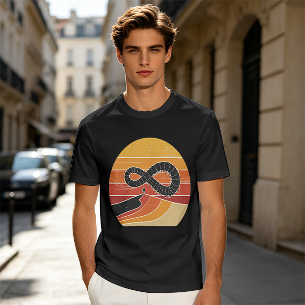 Olive T-Shirt With Retro Sunset Infinity Worm Graphic