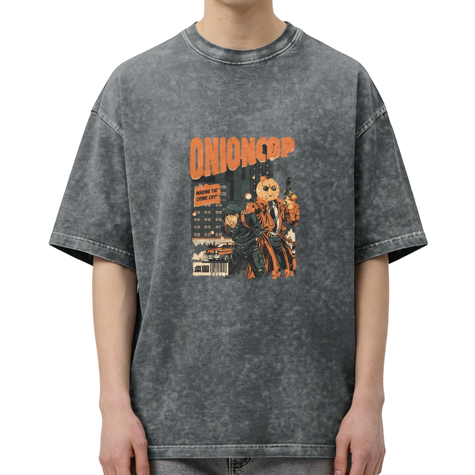 Onion Cop Graphic Vintage Wash Black T-Shirt