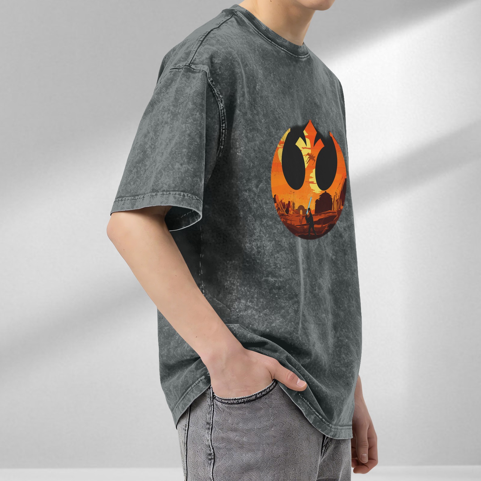 Star Wars Rebel Logo T-Shirt with Tatooine Sunset Jedi Design