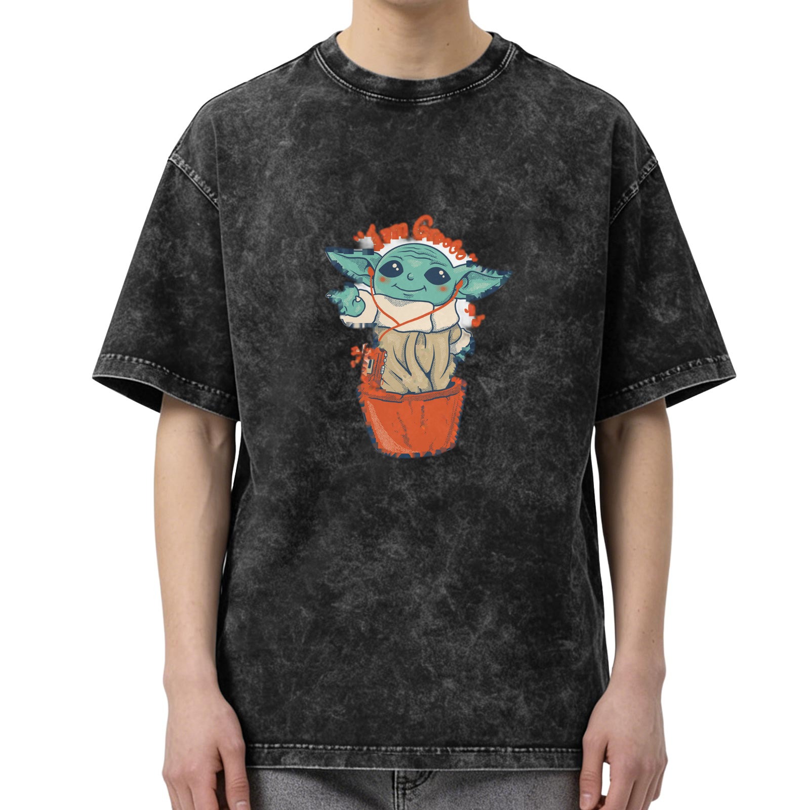 Baby Yoda Christmas Graphic Dark Wash T-Shirt